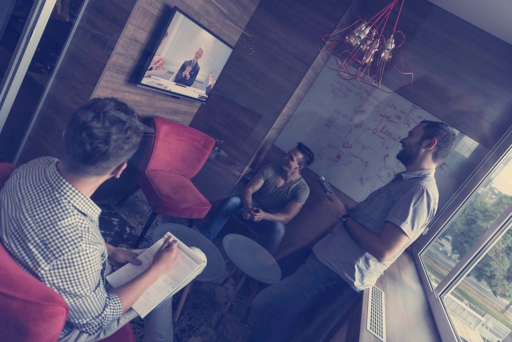 start up business people group attending videoconference call